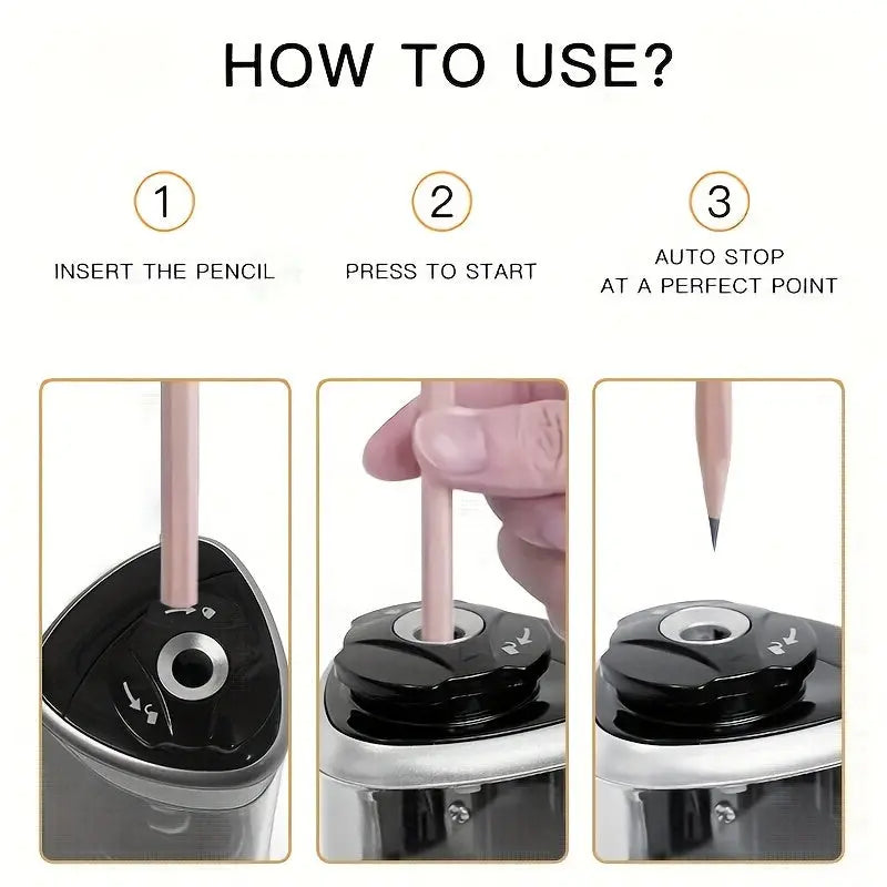 Automatic Electric Pencil Sharpener with Auto-Stop & Lead Breakage Prevention - Black Desktop Sharpener for Office & School, No Battery Needed, Compact Design, Sharpens Pencils in Seconds, Pencil Sharpener Electric, School Su Best Products Online