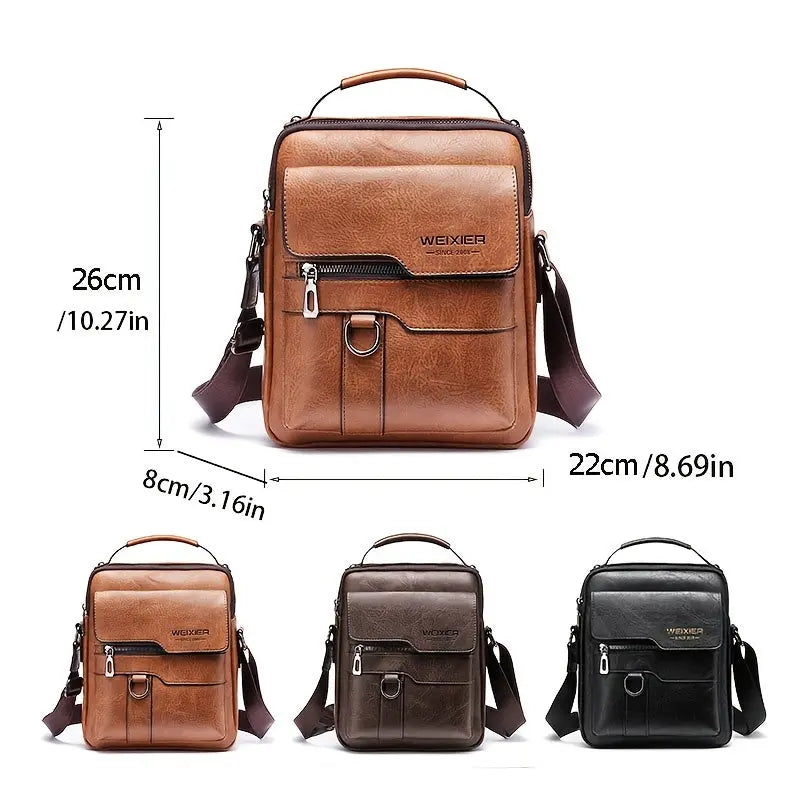 Men'S Vintage Crossbody Bag - Adjustable Strap, Multiple Compartments, Business Casual Shoulder Bag with "WEIXIER SINCE 2008" Branding, Black & Brown Options, Casual Crossbody | Vintage Crossbody | Adjustable Strap Bag Best Products Online