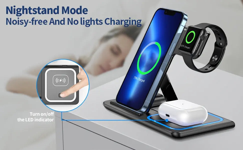 TIMESS-Wireless Charging Station 3-in-1 Standard 15W Fast Mag-Safe Charger Stand with QC3.0 Adapter, Suitable for iPhone 15 14 13 12 11 X 8 Pro Max/Pro/Mini/Plus, for iWatch Ultra 9/8 7/6/5/4/3/2, for Airpods 3/2 Best Products Online