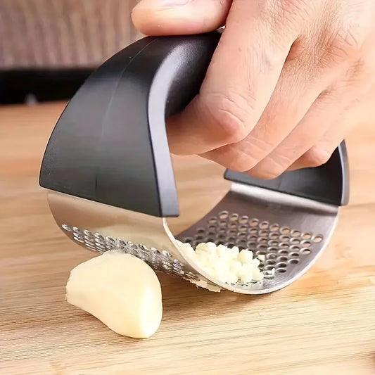 Stainless Steel Manual Garlic Press with Ergonomic Black Handle - Multi-Functional Kitchen Tool for Crushing Garlic, No Electricity Needed, Durable & Easy to Clean, Garlic Crusher Best Products Online