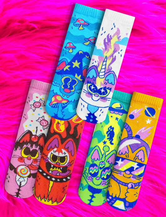 NEW! PINKGABBERCAT GIFT BUNDLE (3 PAIRS) DC-Pals Socks