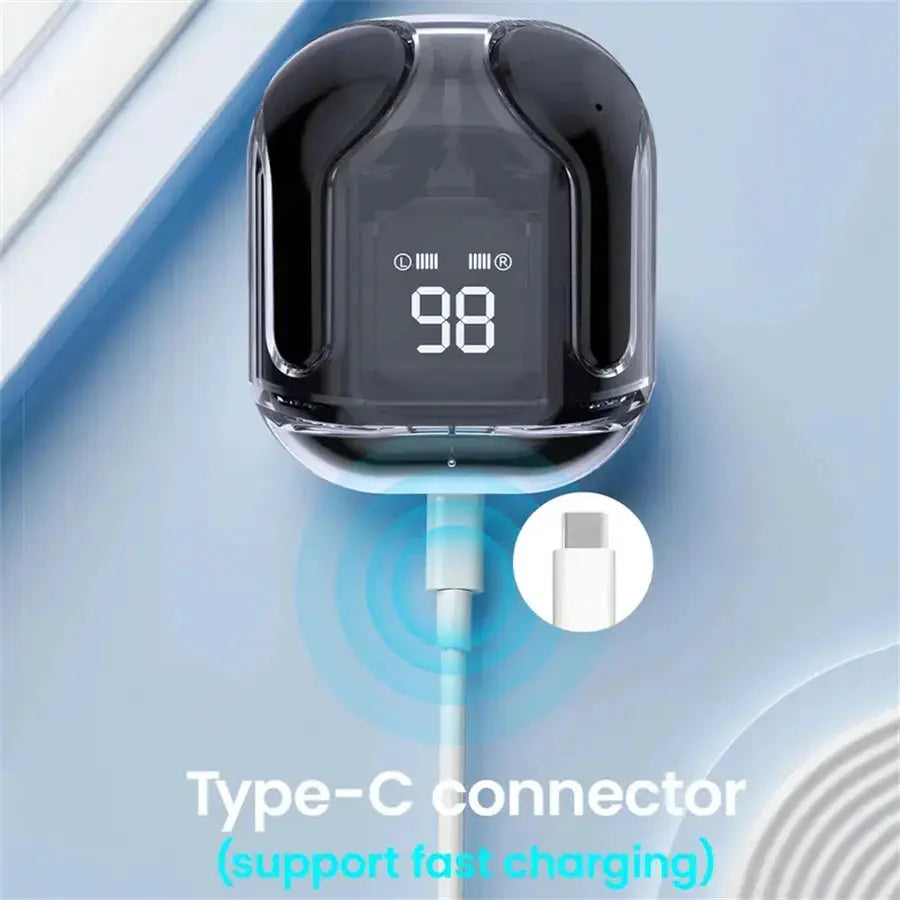 Original T2 Wireless Bluetooth Earphone Transparent HIFI Headphones LED Power Digital Display Stereo Sound Earphones for Phone Best Products Online