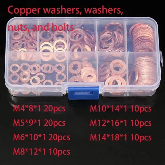 100 PCS Of Copper Washers, Washers, Nuts, And Bolts, With Box M4/M5/M6/M8/M10/M12/M14 Seal Combination Kit For Oil Pan Plugs Best Products Online