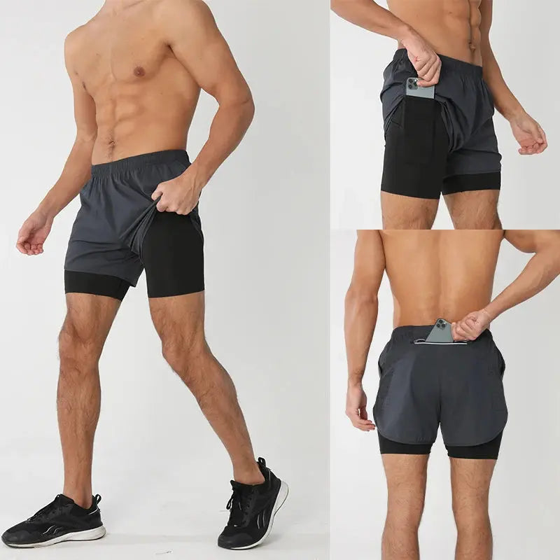 Men's Running Shorts Quick-drying Fitness Black Double Layer Shorts Men New Sport Workout Training Bodybuilding Short Pants Best Products Online