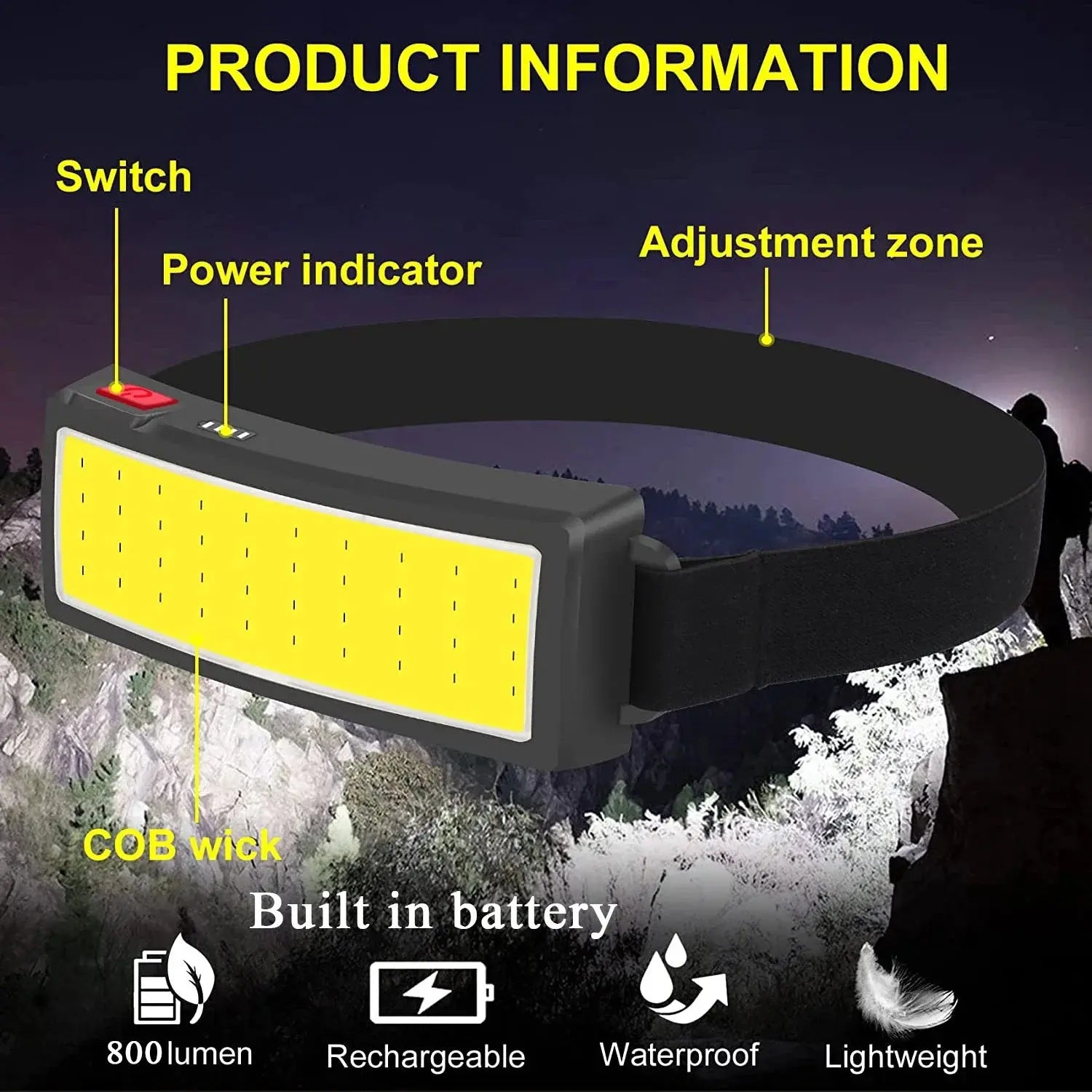 Powerful COB LED Headlamp Type-c Rechargeable Head Flashlight Built-in Battery Outdoor Fishing Camping Lantern Waterproof Torch Best Products Online