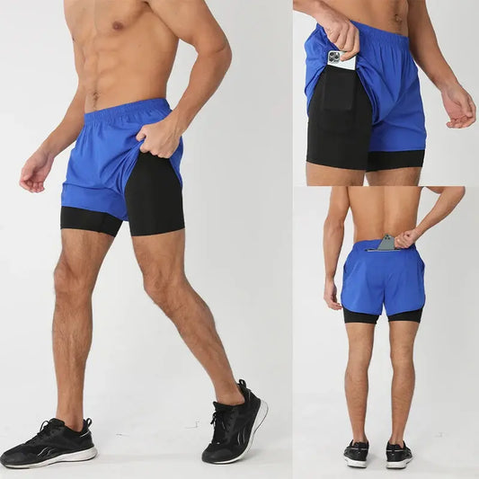 Men's Running Shorts Quick-drying Fitness Black Double Layer Shorts Men New Sport Workout Training Bodybuilding Short Pants Best Products Online
