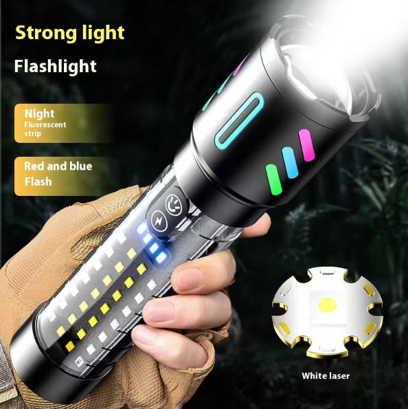 NNEDSZ LED Rechargeable Laser Flashlight – Multifunctional Type-C Strong Light Torch with Adjustable Zoom
