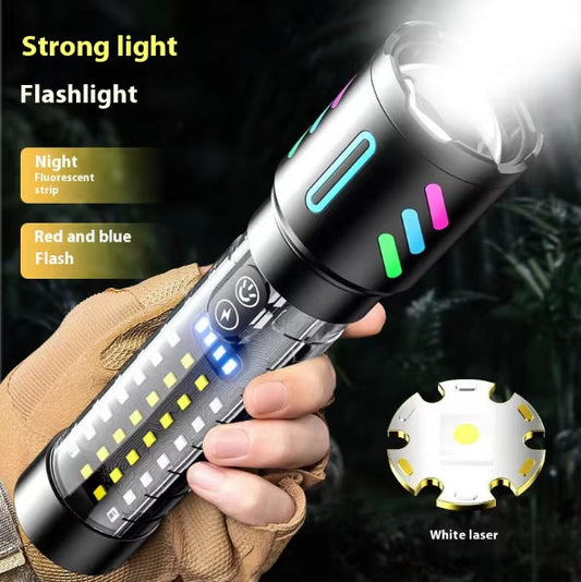 NNEDSZ LED Rechargeable Laser Flashlight – Multifunctional Type-C Strong Light Torch with Adjustable Zoom