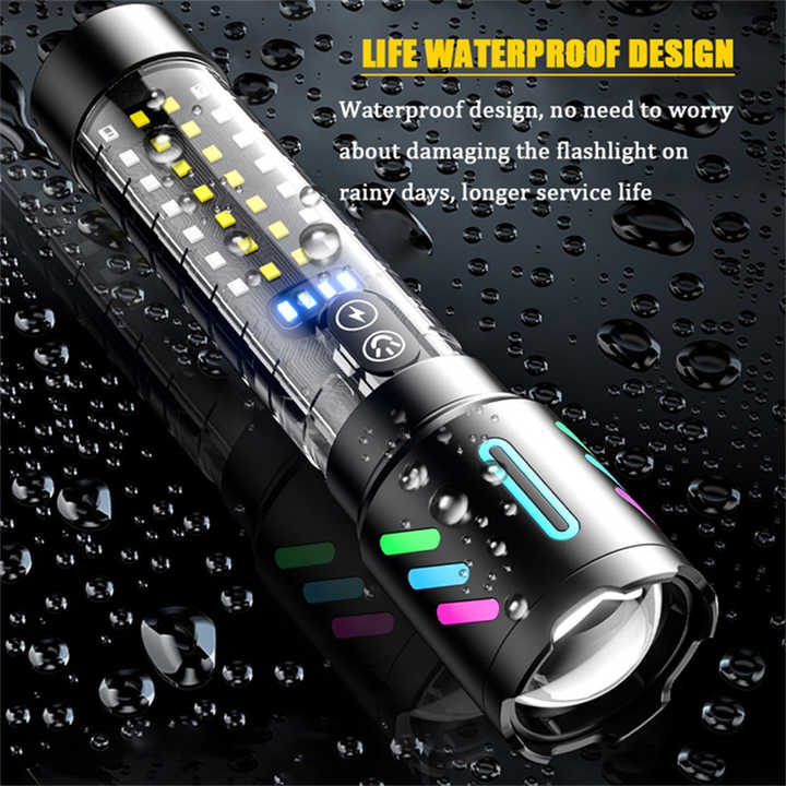 NNEDSZ LED Rechargeable Laser Flashlight – Multifunctional Type-C Strong Light Torch with Adjustable Zoom