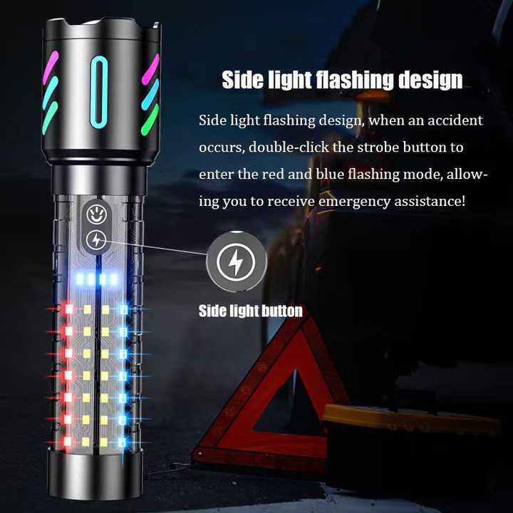 NNEDSZ LED Rechargeable Laser Flashlight – Multifunctional Type-C Strong Light Torch with Adjustable Zoom