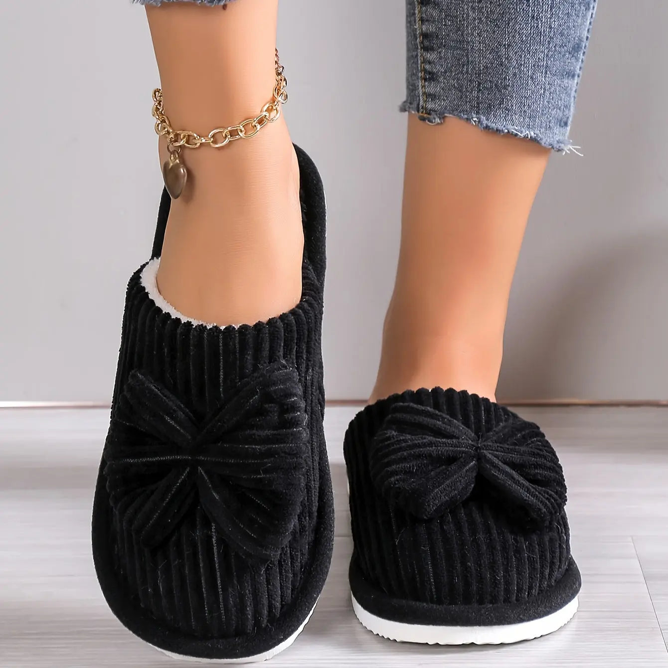 [Cozy Slippers] Cozy Fleece-Lined Women's Slip-On Winter Slippers | Soft All-Season Indoor House Shoes for Home & Couples, Casual Slip-On Design with Bow Detail, EVA Sole Best Products Online