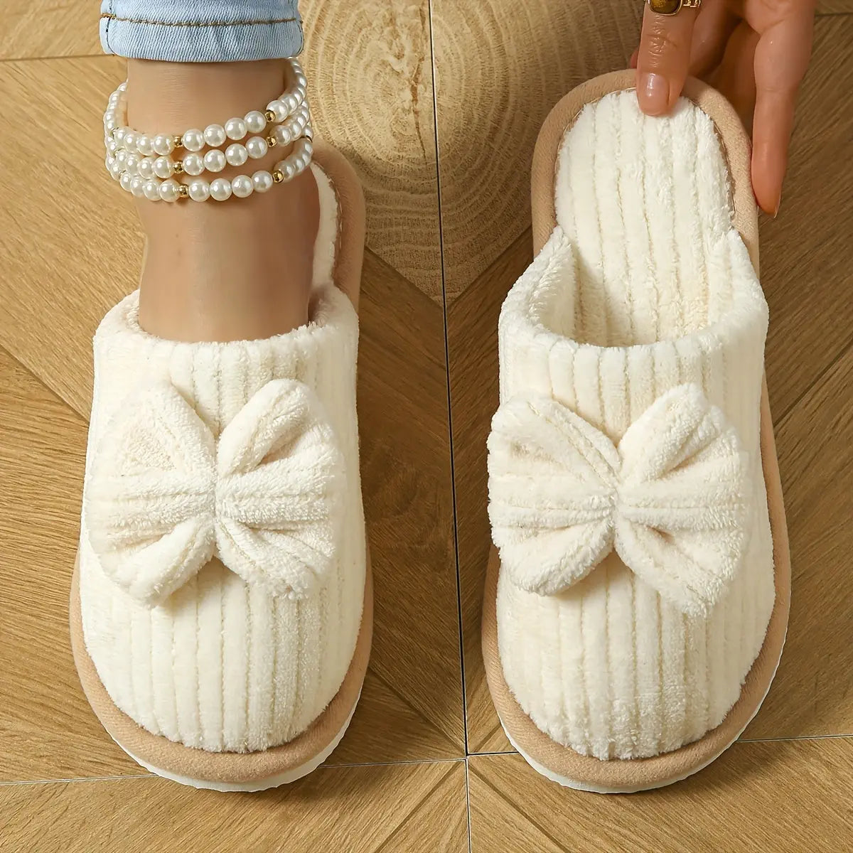 [Cozy Slippers] Cozy Fleece-Lined Women's Slip-On Winter Slippers | Soft All-Season Indoor House Shoes for Home & Couples, Casual Slip-On Design with Bow Detail, EVA Sole Best Products Online