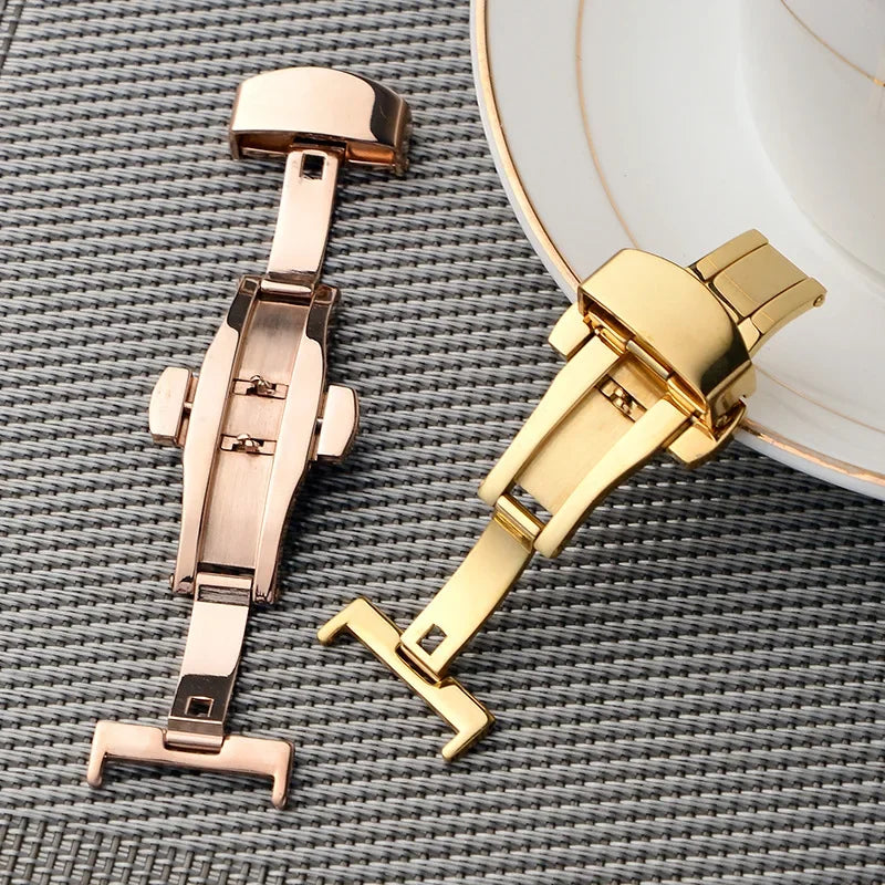 Stainless Steel Butterfly Buckle Watch Strap Button Watchband Metal Clasp 14mm 16mm 18mm 20mm 22mm