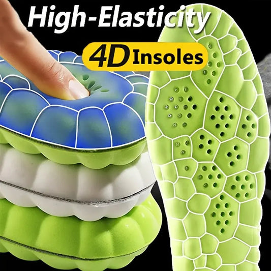 4D Sport Insoles Soft Breathable High-Elasticity Shock Absorption Running Shoe Pads for Men and Women - 4 Colors (Blue, Green, Yellow, White) with Hexagonal Patterns, Comfortable & Supportive Insole, Sports Insoles | Stylish Best Products Online