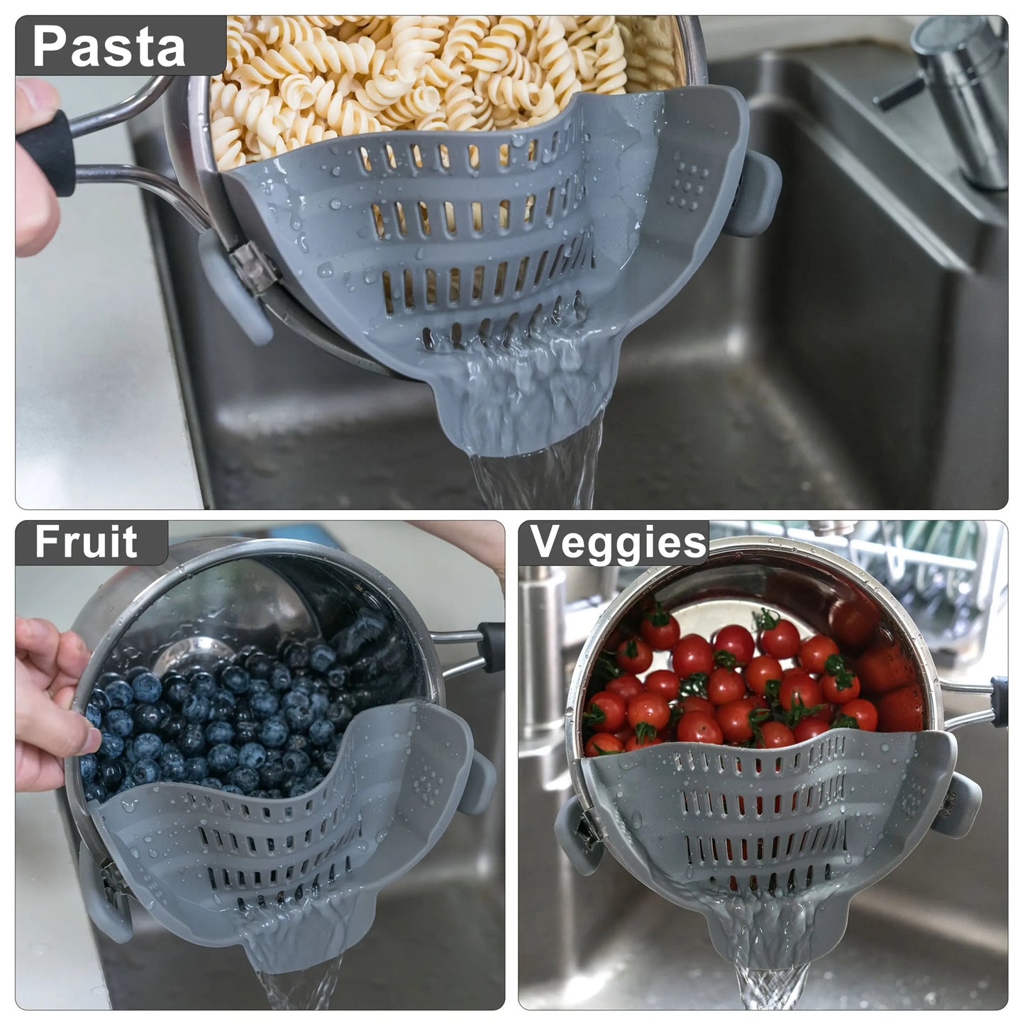 [Clip-On Strainer] 1pc ABERZEY Clip-On Strainer for Pots & Pans - Durable Plastic Kitchen Colander for Pasta, Meat, Vegetables, Fruits - Easy Drainage & Compact Design, Strainer for Pasta, Vegetable Preparation, Modern Kitche Best Products Online