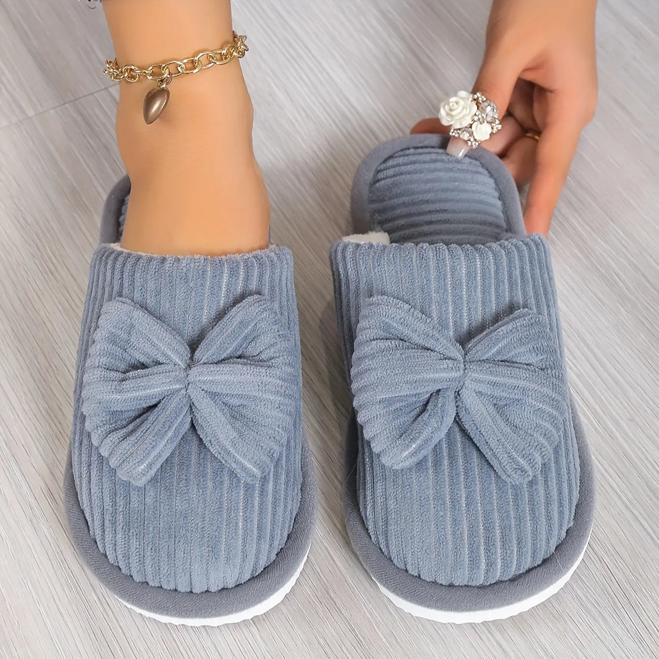 [Cozy Slippers] Cozy Fleece-Lined Women's Slip-On Winter Slippers | Soft All-Season Indoor House Shoes for Home & Couples, Casual Slip-On Design with Bow Detail, EVA Sole Best Products Online