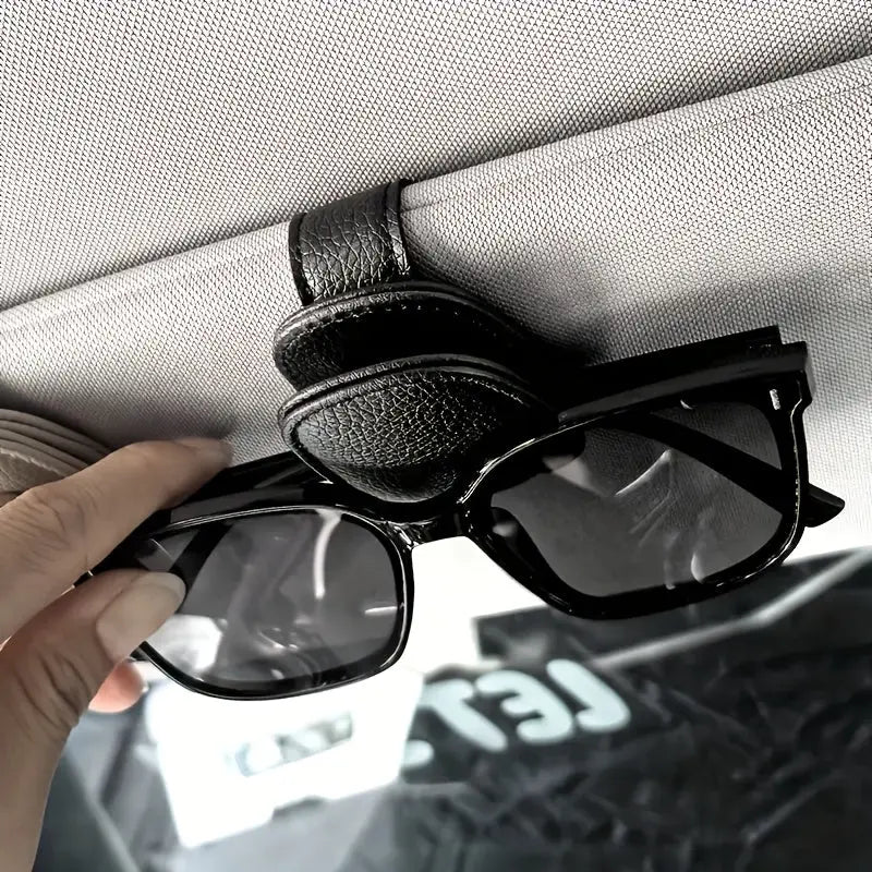 [1pcs Universal Sun Visor Glasses] 1pc Universal Car Sun Visor Glasses Clip, Pu Material, Auto Eyeglasses Holder, Vehicle Interior Accessories, Eyewear Storage Bracket Best Products Online