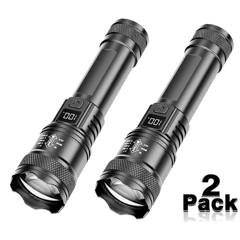 High-power Led Flashlight USB Rechargeable Torch with Display Zoomable Light with Battery Camping Hiking Lantern Emergency Lamp