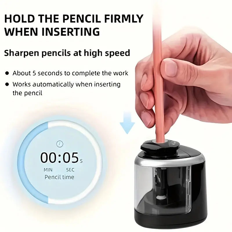Automatic Electric Pencil Sharpener with Auto-Stop & Lead Breakage Prevention - Black Desktop Sharpener for Office & School, No Battery Needed, Compact Design, Sharpens Pencils in Seconds, Pencil Sharpener Electric, School Su Best Products Online