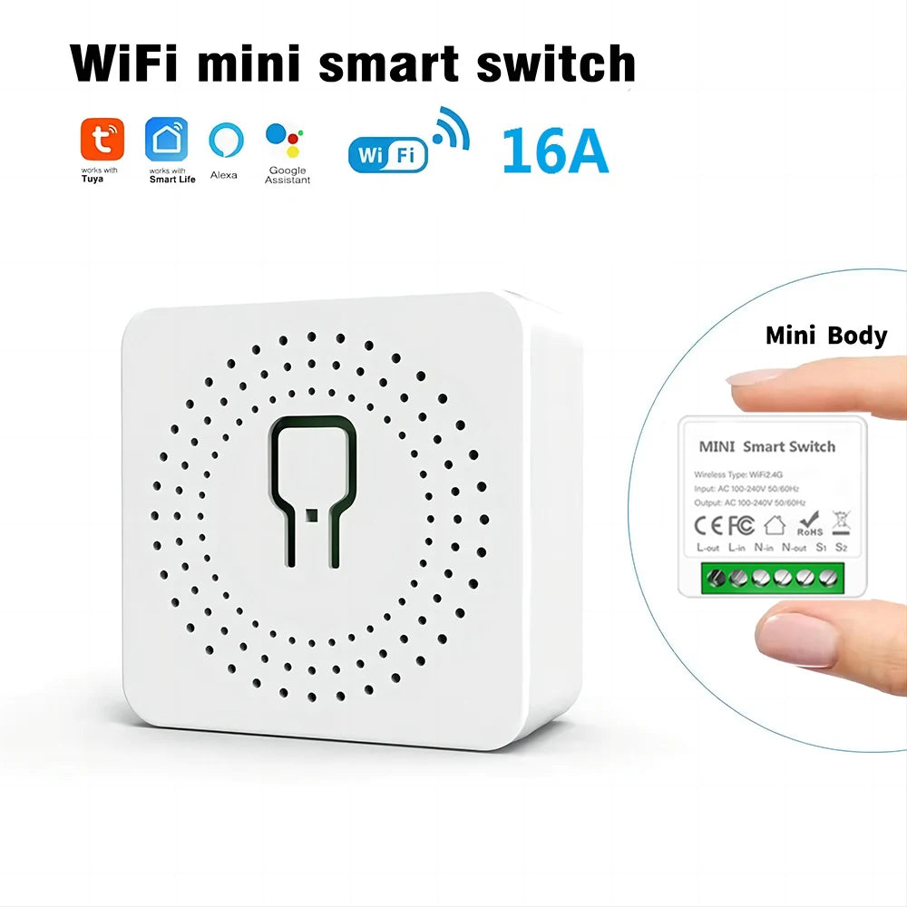 Tuya WiFi Smart Switch 16A  Module 2-way Control Mini Switch Breaker Smart Life Work With Alexa Google Alice