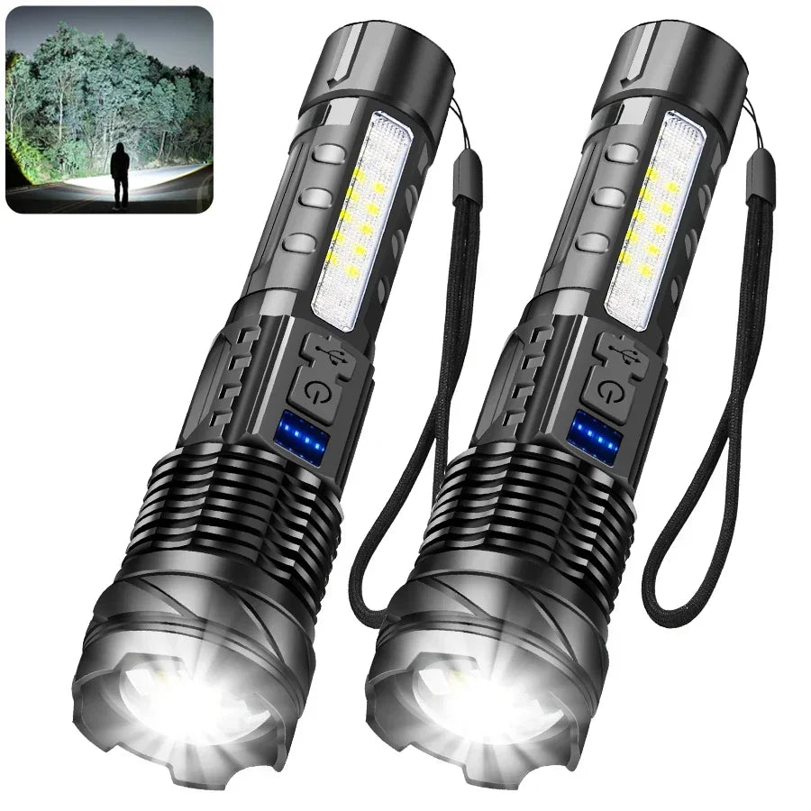 High-power Led Flashlight USB Rechargeable Torch with Display Zoomable Light with Battery Camping Hiking Lantern Emergency Lamp