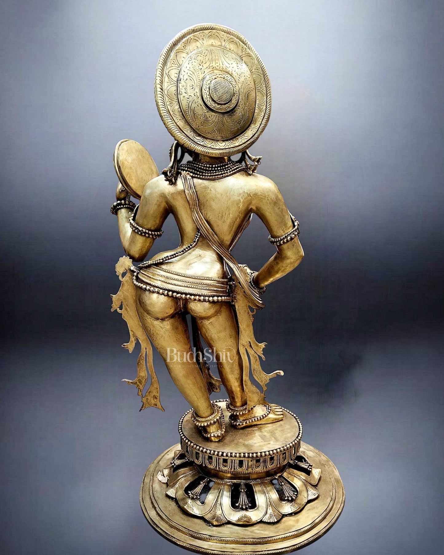 Large Pure Bronze Apsara Holding a Mirror Sculpture 54"-4