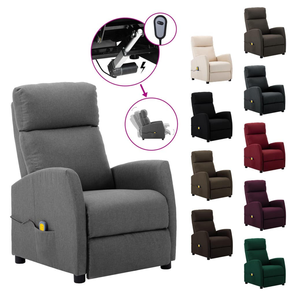 vidaXL Massage Recliner Chair Electric Push Cozy Armchair for Elderly Fabric-7